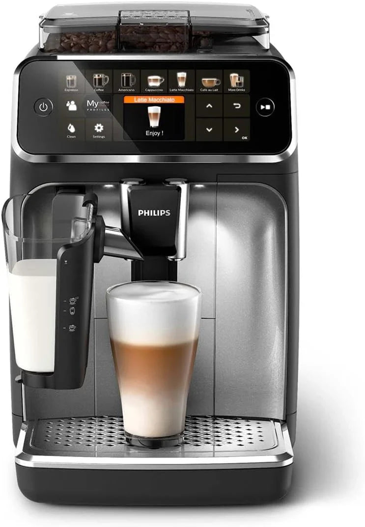 Philips 2200 Series Espresso Machine - Coffee Machine with 12-Step Grinder Setting, Touch Screen, Automatic Descaling, My Coffee Choice and Milk Frother for Cappuccino (EP2220/10)(matte black/4 coffee drinks/Silent Brew technology)